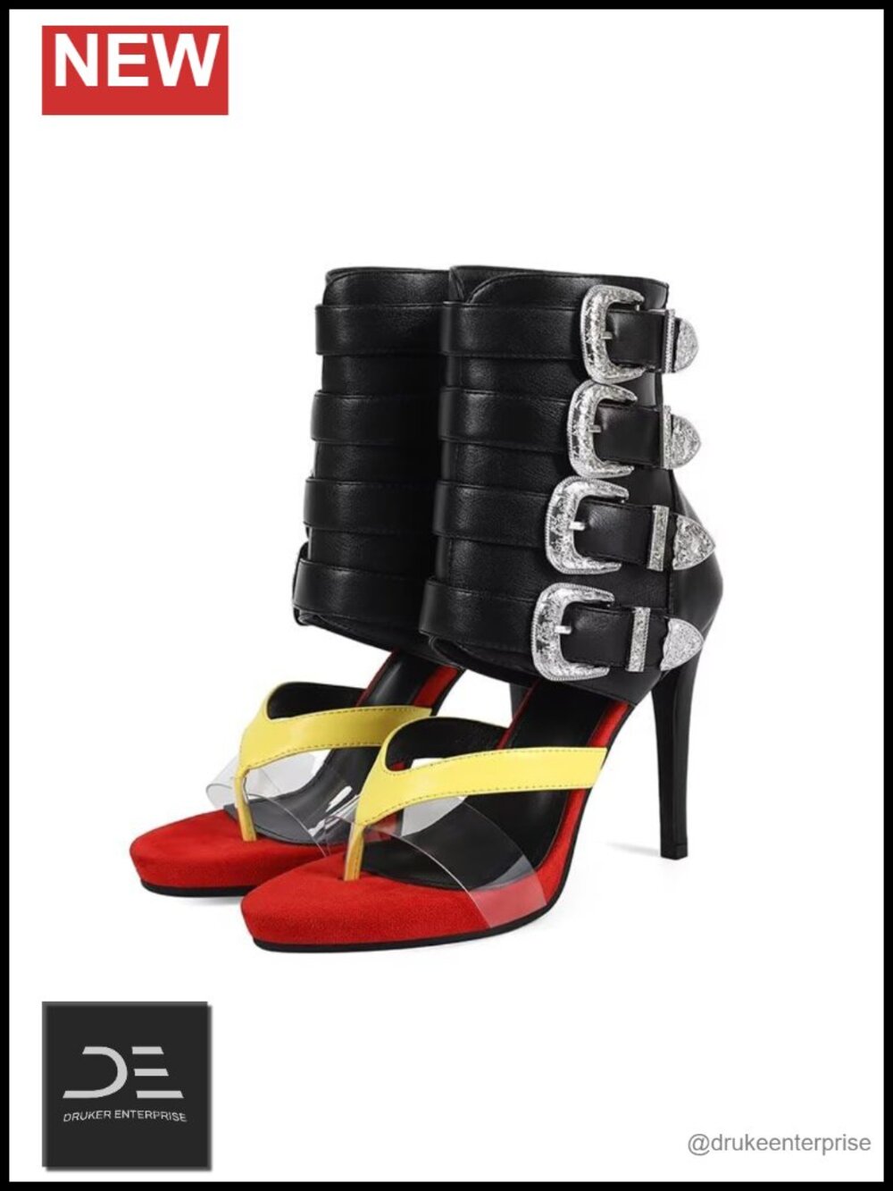 Gladiator High Heeled Sandals Open Toe Buckle Belt Mid Calf Stiletto Kitten